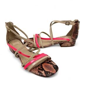 Louise Et Cie Eleri Neutral/Neon Patent Leather Strap Snakeskin Zip Up Sandals